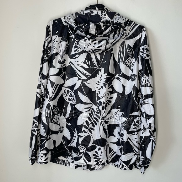 Lauren Ralph Lauren L Black White Floral Hooded Windbreaker Jacket - Picture 8 of 16